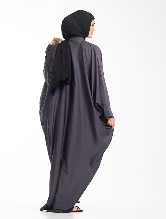 Grey Zip Batwing Abaya